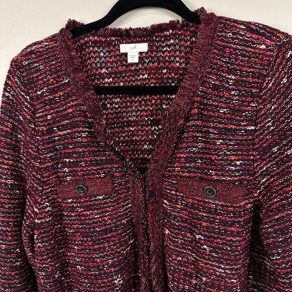J. Jill Womens Cardigan Sweater Tweed Size Medium Burgundy - Picture 2 of 5